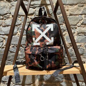 Off-White Green Camouflage Arrow Print Backpack